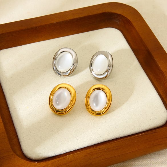 1 1 Stück elegante, schlichte, runde, goldfarbene Ohrringe aus Edelstahl für Damen 2