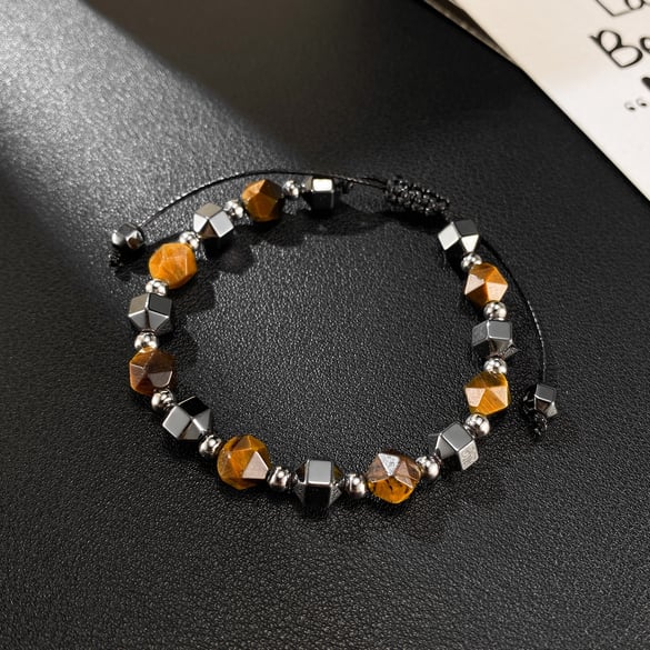 Tiger-eye Stone Hematite Stainless Steel Men's Beads Bracelets
