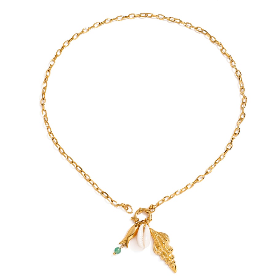 Oceanic Stainless Steel Gold Color Pendant Necklace 