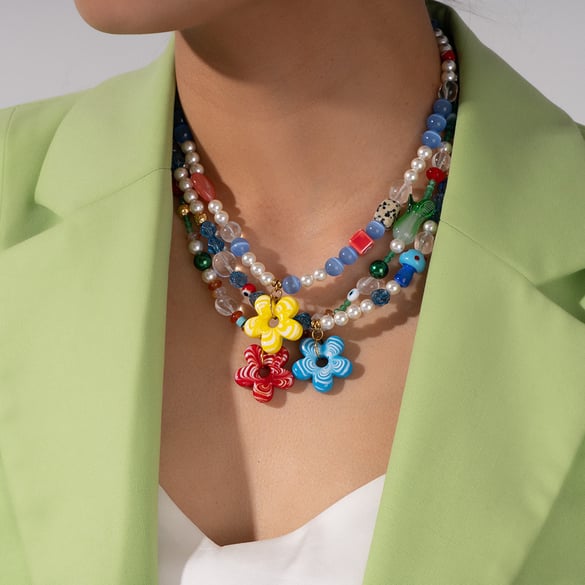 1 Piece Vacation Flower Glass Women's Beaded Necklaces