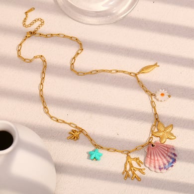 1 Stück Simple Series Vacation Turtle Edelstahl Goldfarbene Muschel Damen-Anhänger-Halsketten h5 Bild5