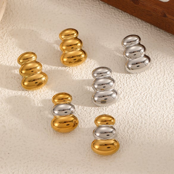 Orecchini a bottone patchwork in acciaio inossidabile color oro 2