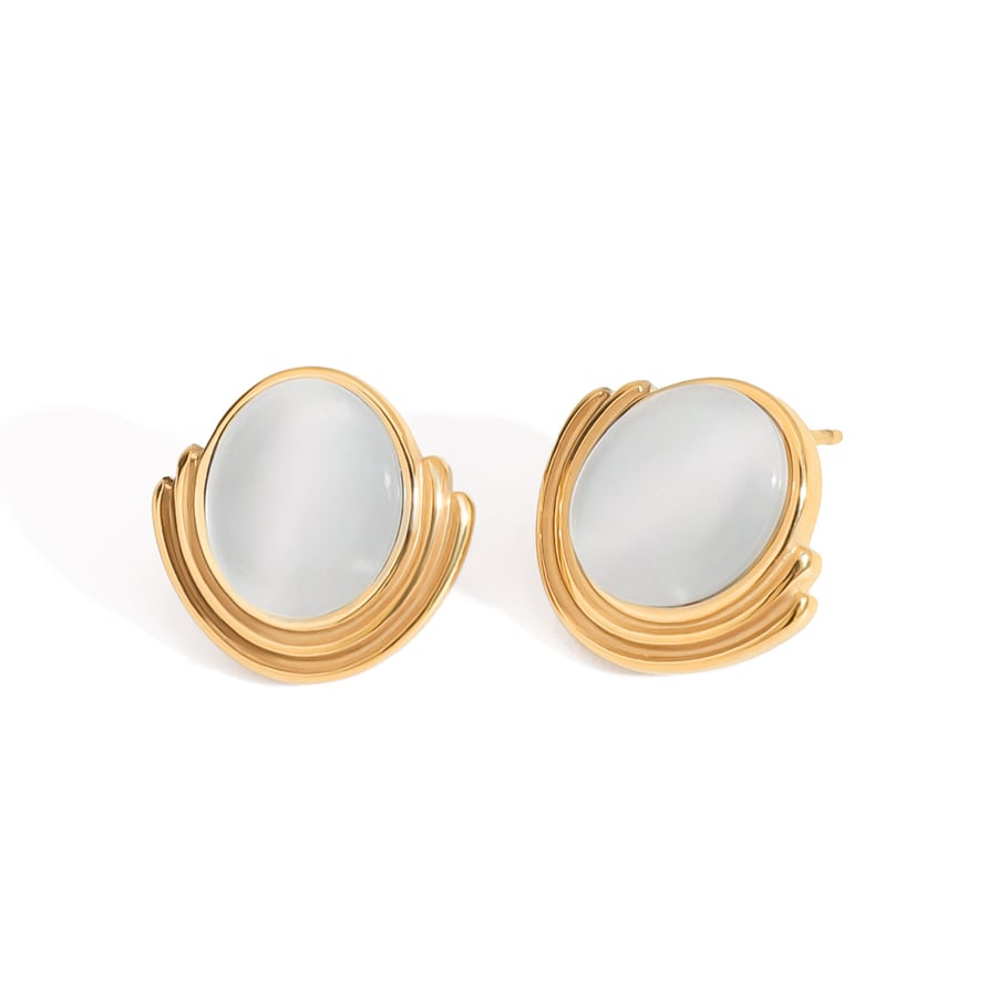 1 Paar einfache Serie Retro geometrische Edelstahl Gold Farbe künstliche Edelstein Damen Ohrstecker Bild5