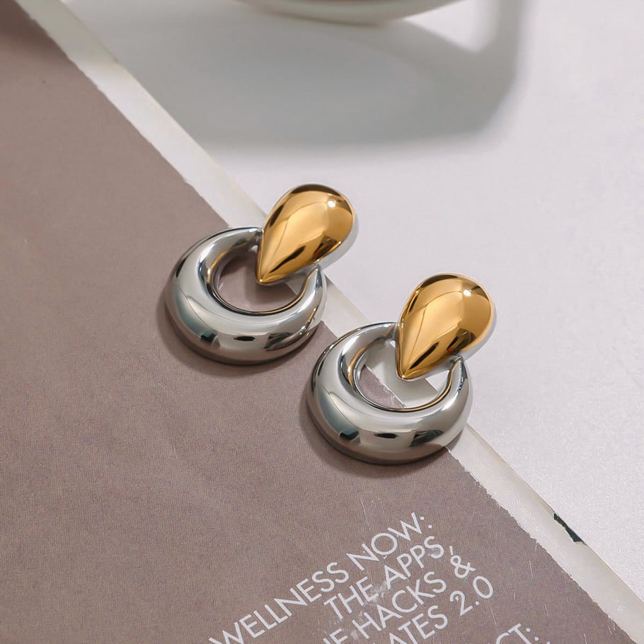Simple Droplet Stainless Steel Gold Color Women's Stud Earrings h5Picture3