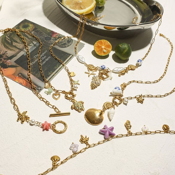Collane con ciondolo color oro in acciaio inossidabile stile oceanico Ins
