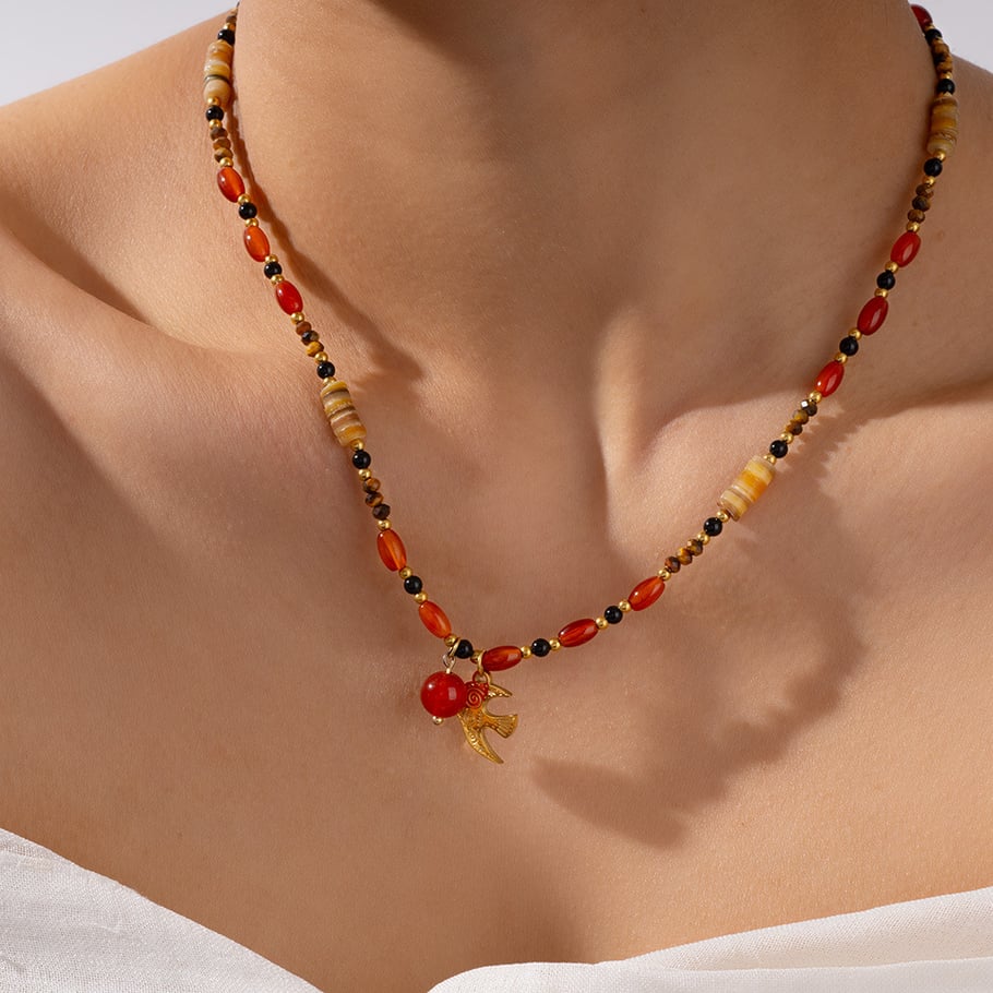 Classic Dove Stainless Steel Gold Color Natural Stone Women's Beaded Necklaces Picture4