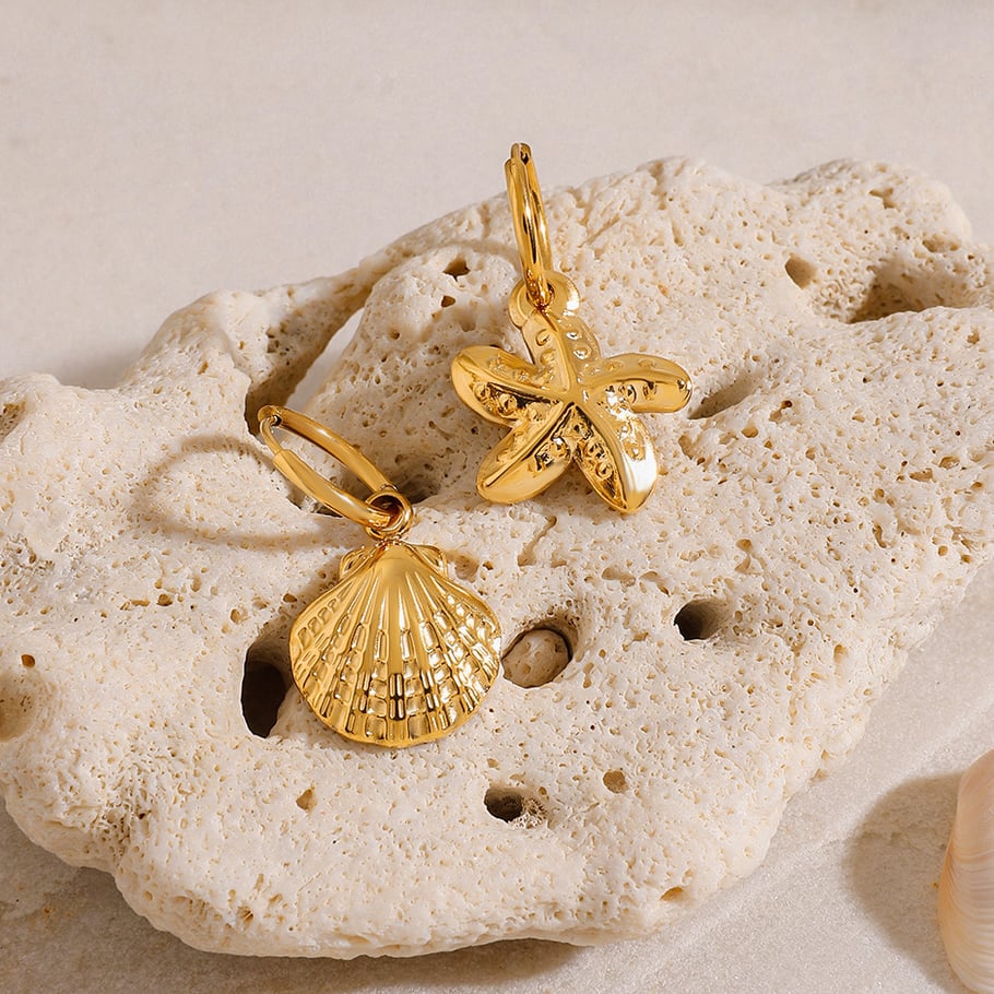 Starfish Stainless Steel Gold Color Drop Earrings 