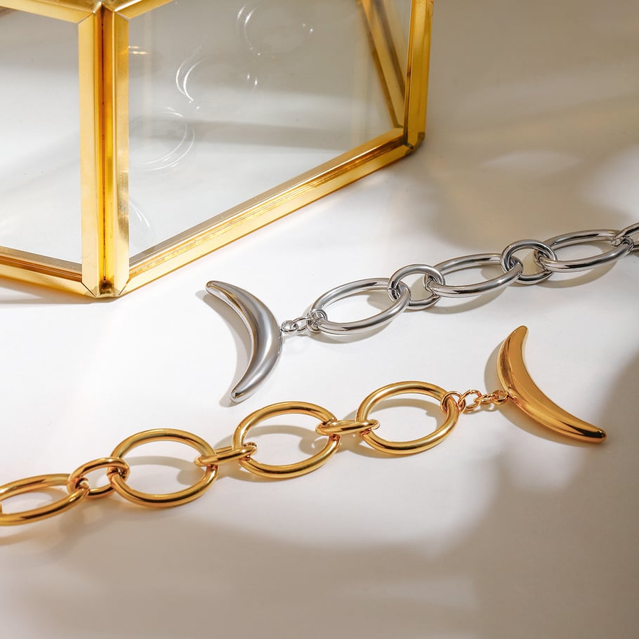 Simple Moon Stainless Steel Gold Color Charm Bracelets Picture4