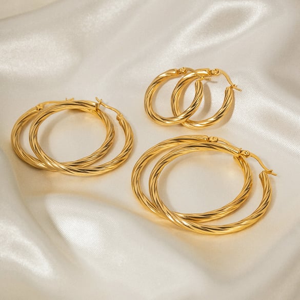 Orecchini a cerchio classici in acciaio inossidabile color oro 2