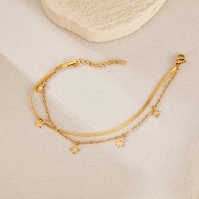 1 Piece Charming Series Daily Eight-pointed Star Double-layer Stainless Steel Gold Color Women's Chain Bracelets h5 Picture4