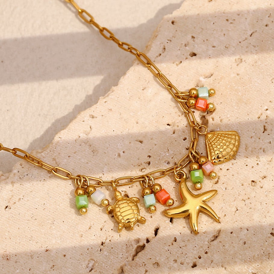 Starfish & Turtle Stainless Steel Gold Color Pendant Necklaces Picture4