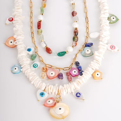 1 Piece Delicate Series Vacation Eye Pattern Natural Shell Stainless Steel Gold Color Women's random Beaded Necklaces h5 Picture5