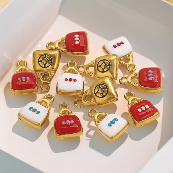 1 pezzo di ciondolo da donna in acciaio inossidabile color oro con tecnica a goccia per borsa classica 2