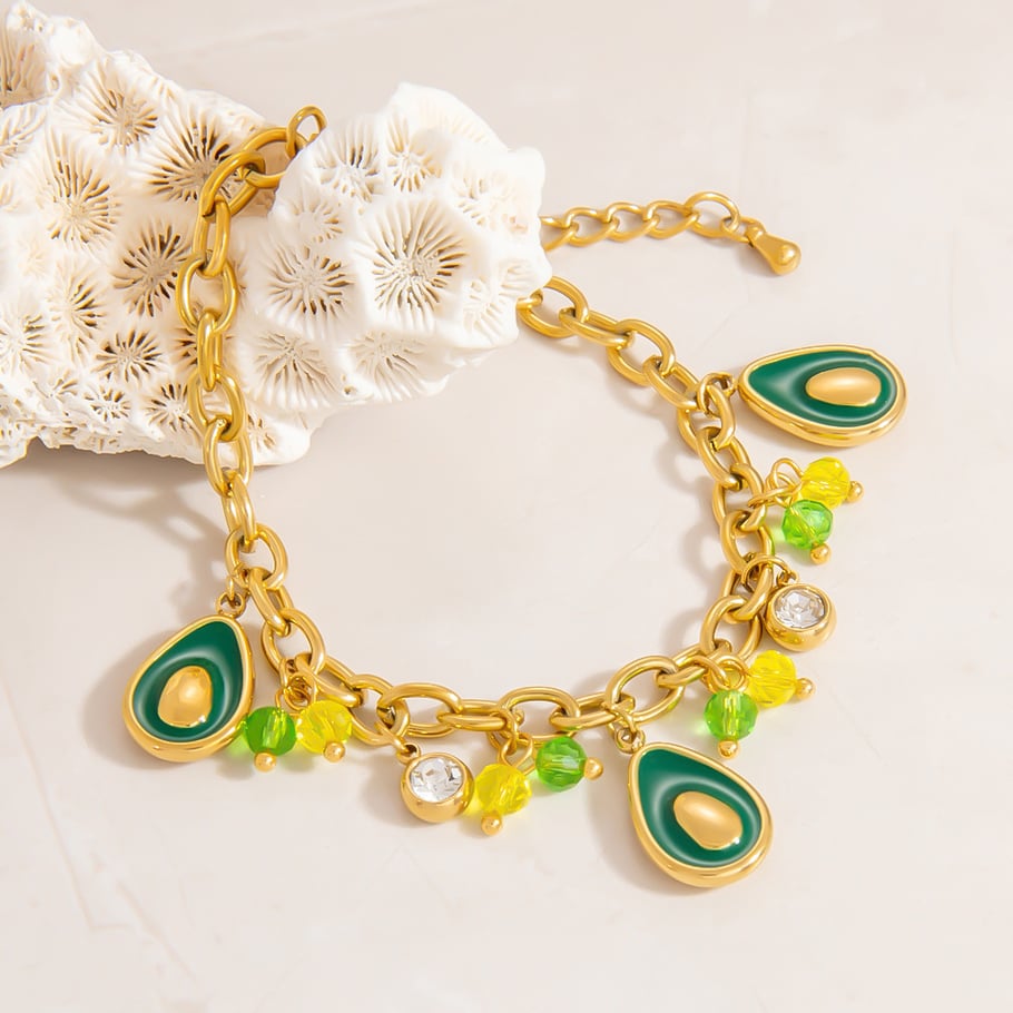 1 Piece Intricate Series Vivid Avocado Stainless Steel Gold Color Women's Charm Bracelets Picture4