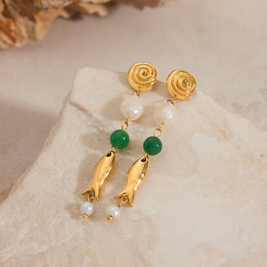 Oceanic Stainless Steel Gold Color Drop Earrings Picture3