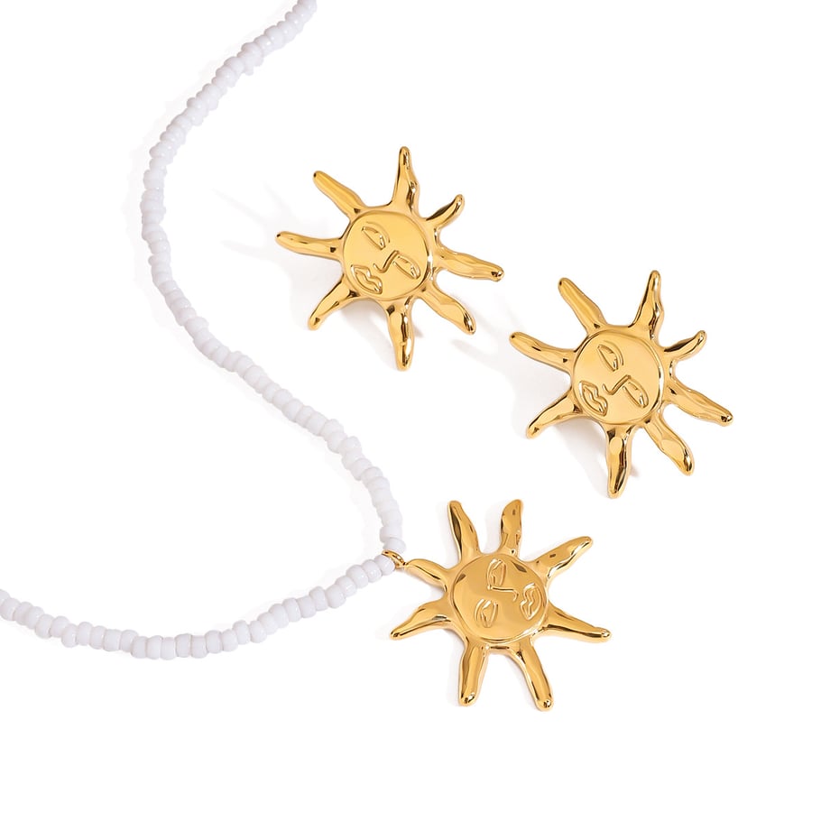 Retro Sun Stainless Steel Gold Color Beaded Necklaces Picture2