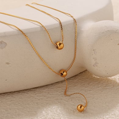 Bead Stainless Steel Gold Color Chain Necklaces h5 Picture3