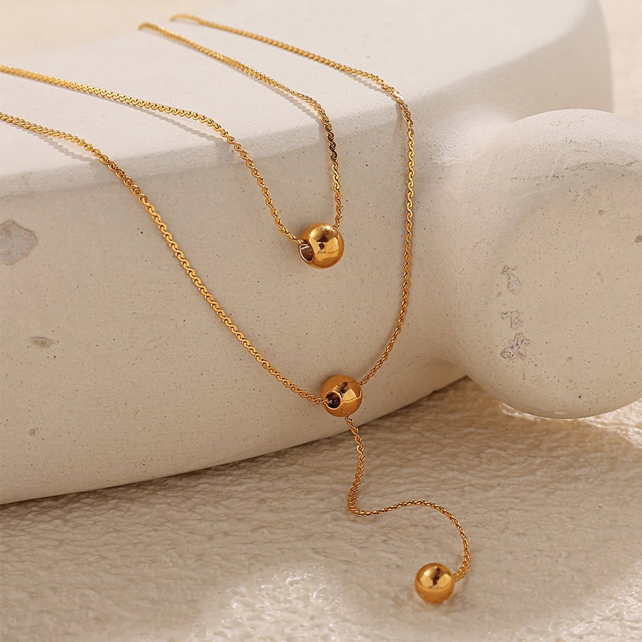 Bead Stainless Steel Gold Color Chain Necklaces Picture3