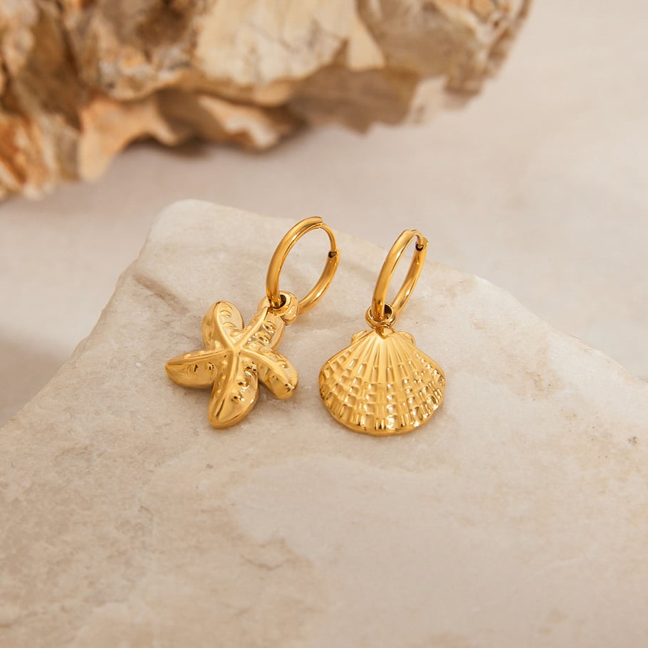 Starfish Stainless Steel Gold Color Drop Earrings Picture5