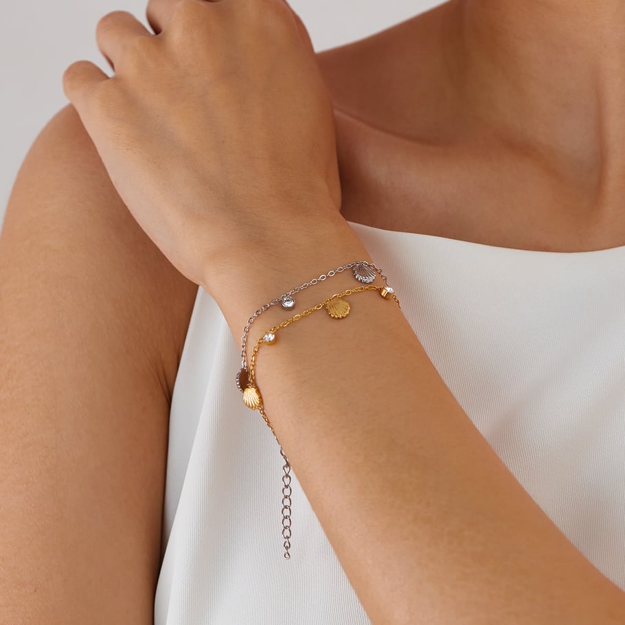 1 Stück Simple Series Einfache geometrische Edelstahl Gold Farbe Damen Charm Armbänder Bild4