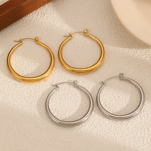 Classic Stainless Steel Gold Color Hoop Earrings