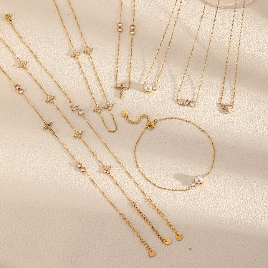 Sophisticated Zircon Stainless Steel Gold Color Women's Chain Necklaces Picture2