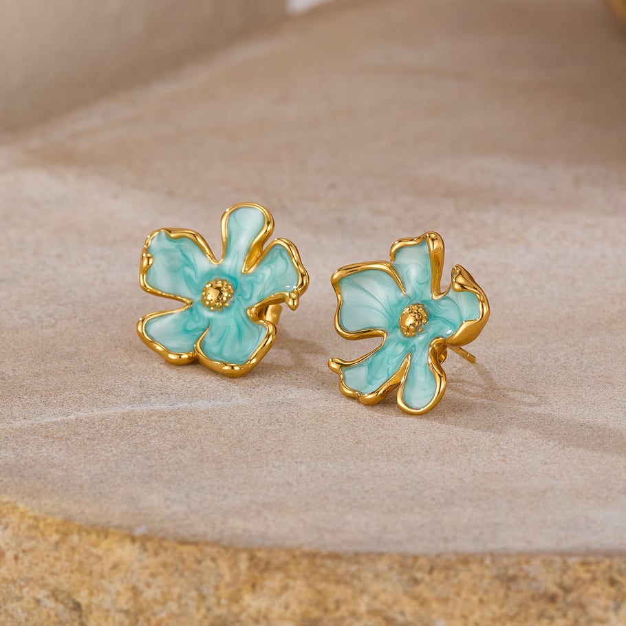 1 par de pendientes de botón de acero inoxidable dorados con diseño de flores diarias de serie simple para mujer Imagen3
