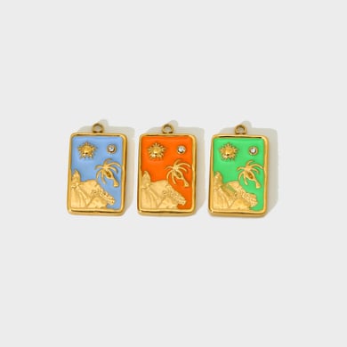 1 Piece Retro Series Sun  Coconut Tree Gold Colored Stainless Steel DIY Pendant h5 Picture4