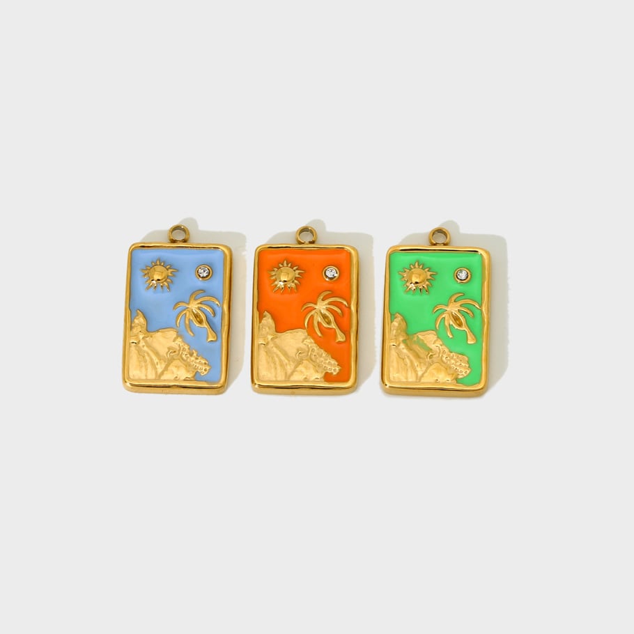 1 Piece Retro Series Sun  Coconut Tree Gold Colored Stainless Steel DIY Pendant Picture4