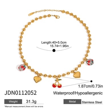 Sweet Cherry Stainless Steel Gold Color Beaded Necklaces h5 