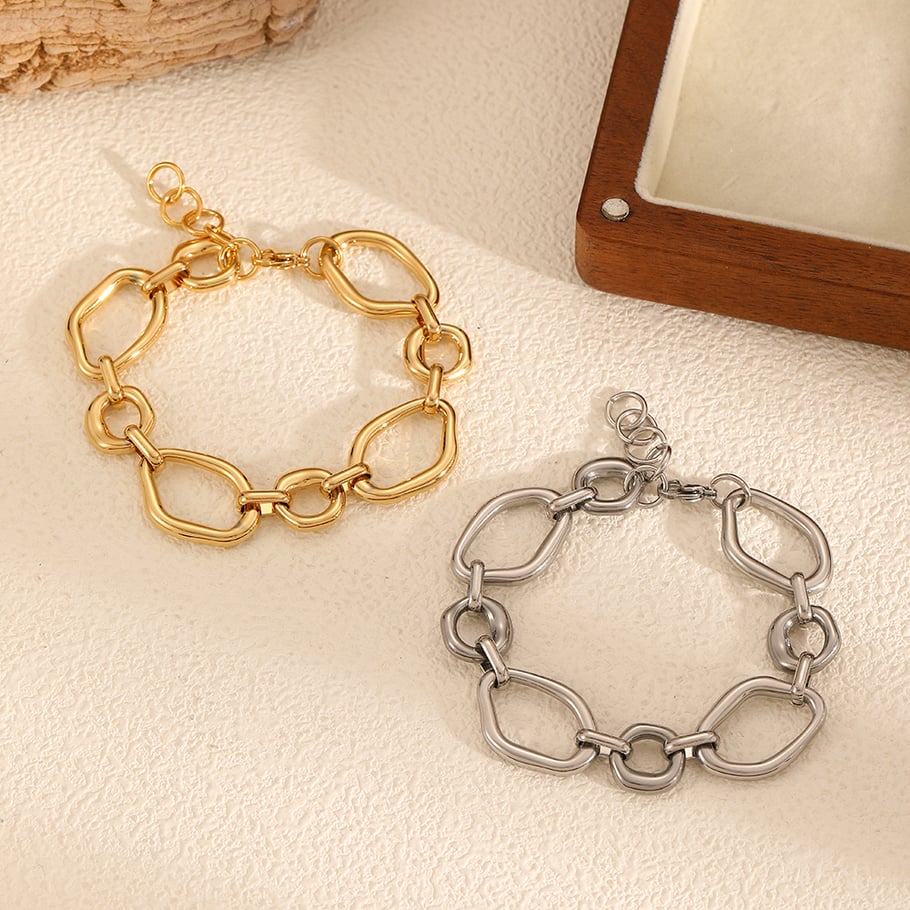 Classic Irregular Geometric Stainless Steel Gold Color Women's Chain Bracelets Picture3