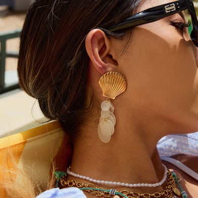 Elegant Shell Stainless Steel Gold Color Dangle Earrings h5 Picture3