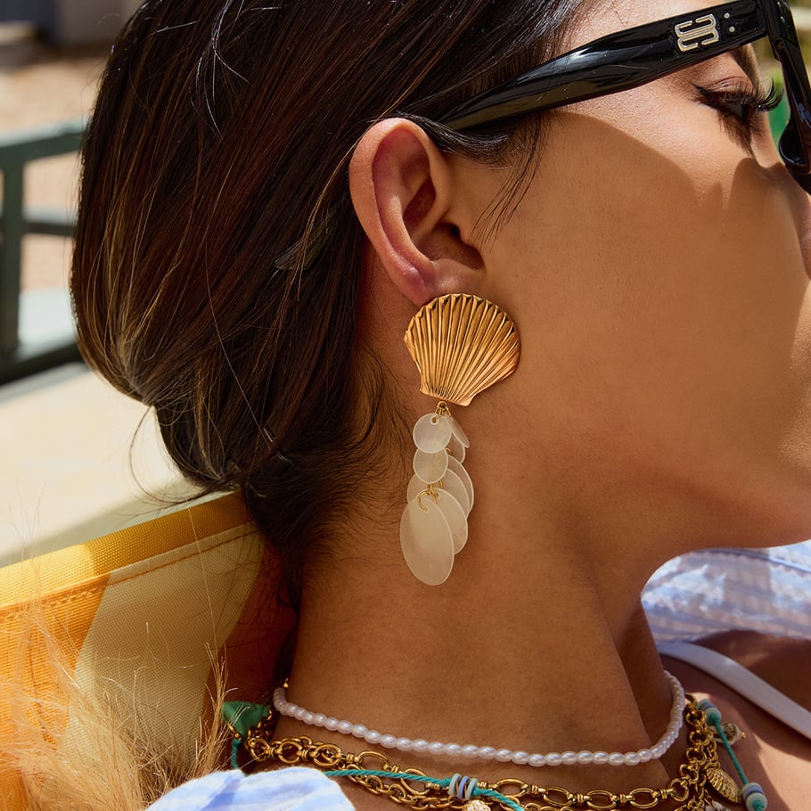 Elegant Shell Stainless Steel Gold Color Dangle Earrings Picture3