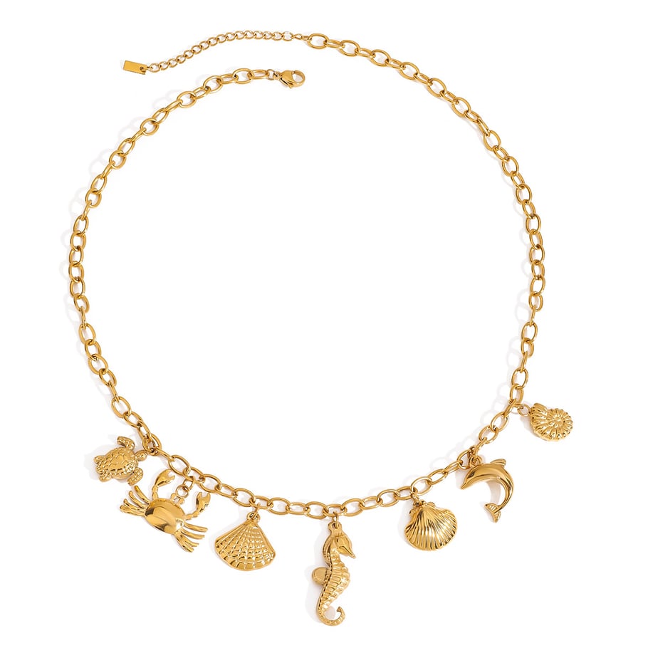 Oceanic Stainless Steel Gold Color Pendant Necklace 