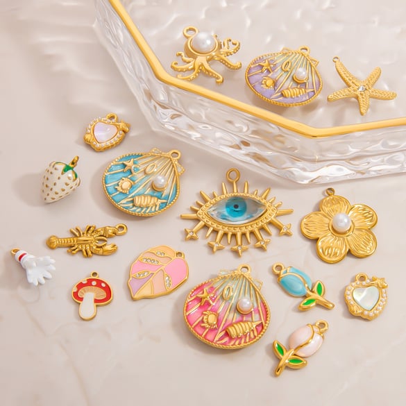 1 pieza de colgantes de acero inoxidable dorados con diseño de planta linda de serie simple para mujer 2