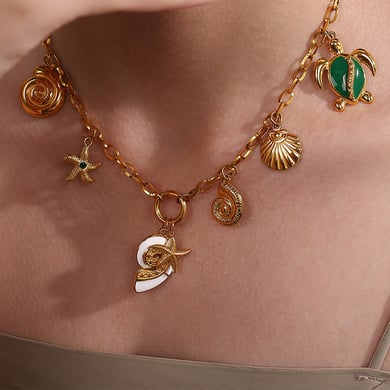 Lustrous Shell Titanium Steel Gold Color Women's Pendants h5 Picture3