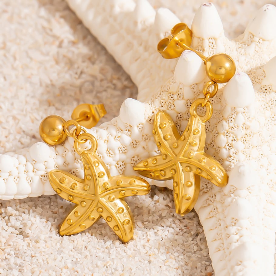 Starfish Stainless Steel Gold Color Drop Earrings Picture4