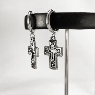 1 paire de boucles d&#39;oreilles à tige en acier inoxydable pour homme avec croix et piercing quotidien h5 Image3