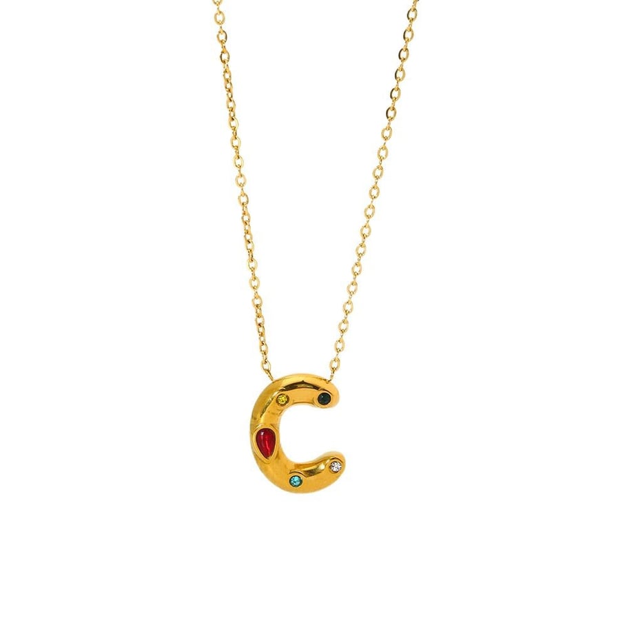Collana da donna in acciaio inossidabile color oro con lettera a bolla alla moda Immagine5