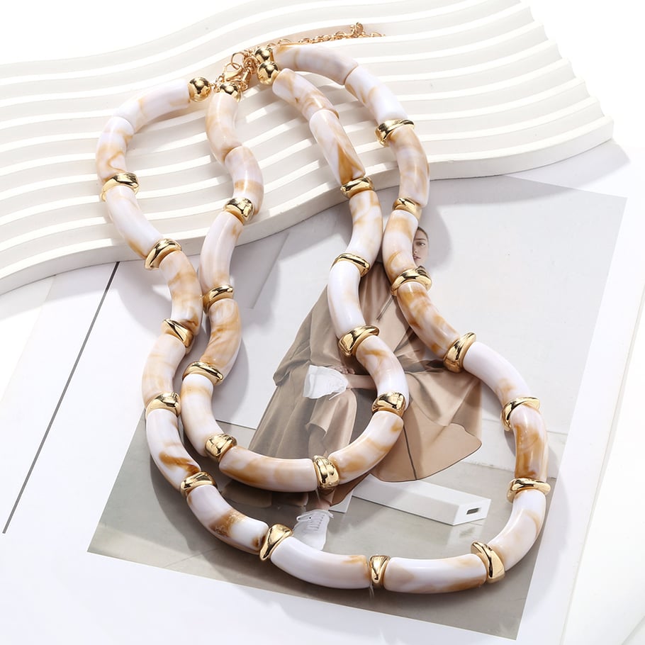 1 Piece Exaggerated Textured Beaded Stacking Layered Necklace Picture5