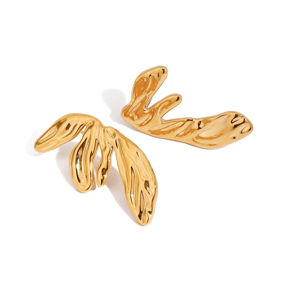 1 Pair Retro Stainless Steel Gold Color Leaves Shape Women's Stud Earrings Picture7