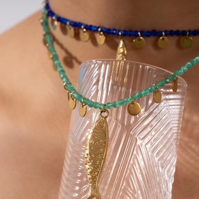Glamorous Fish Stainless Steel Gold Color Natural Stone Women's Beaded Necklaces h5 Picture5