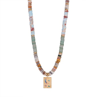 Natural Stone Rectangular Stainless Steel Gold Color Women's Beaded Necklaces h5 Picture4