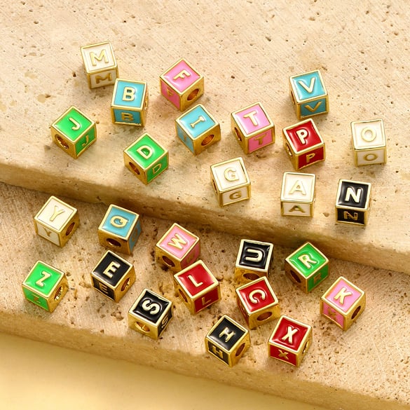 Sophisticated Colorful Letter Cubic Copper Gold Color Pendants 2