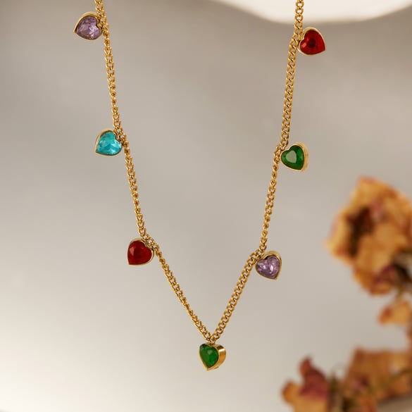 1 Piece Polychrome Series Exquisite Heart Shape Stainless Steel Women's Pendant Necklaces