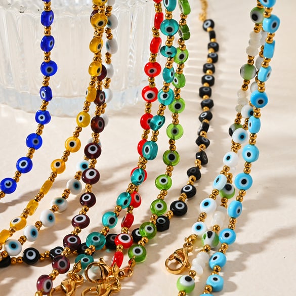 Klassische Serie Eye Resin Goldfarbene Perlenketten für Damen 2