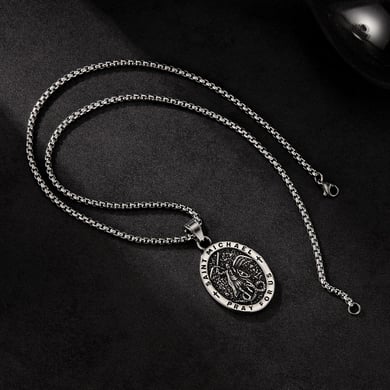 Classic Religious Oval Stainless Steel Men's Necklaces h5 Picture2