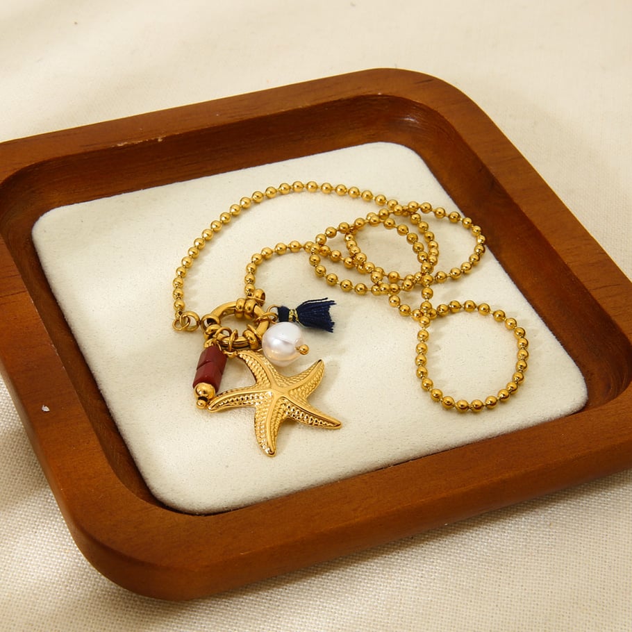 Ocean Series Gold Color Stainless Steel Starfish - Tassel Necklace for Women Picture3