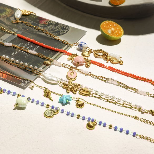Pulseras con dijes de acero inoxidable color dorado estilo oceánico Ins 2