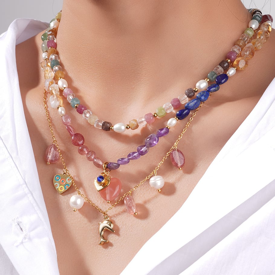 1 Piece Glamorous Series Elegant Heart Stainless Steel Gold Color Transparent Natural Stone Women's Pendant Necklaces Picture4